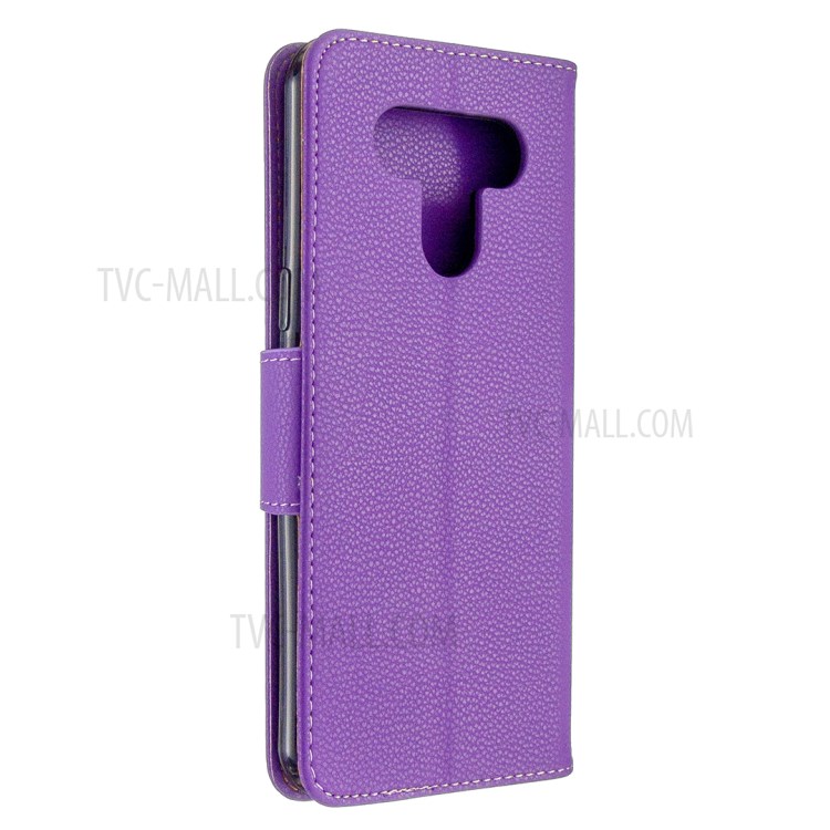 Litchi Texture Leather Shell Phone Cover with Strap for LG K51 - Purple-3