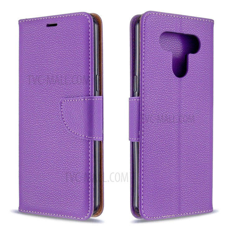 Litchi Texture Leather Shell Phone Cover with Strap for LG K51 - Purple-4
