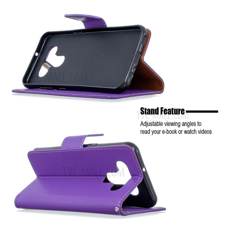 Litchi Texture Leather Shell Phone Cover with Strap for LG K51 - Purple-5