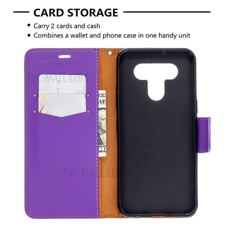 Litchi Texture Leather Shell Phone Cover with Strap for LG K51 - Purple-6