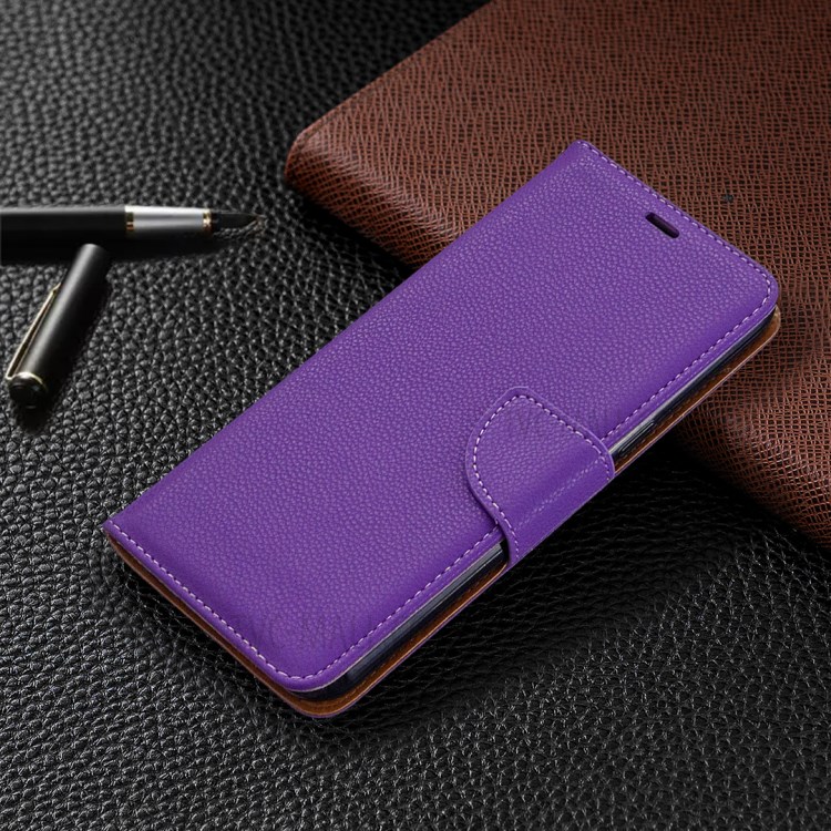 Litchi Texture Leather Shell Phone Cover with Strap for LG K51 - Purple-7