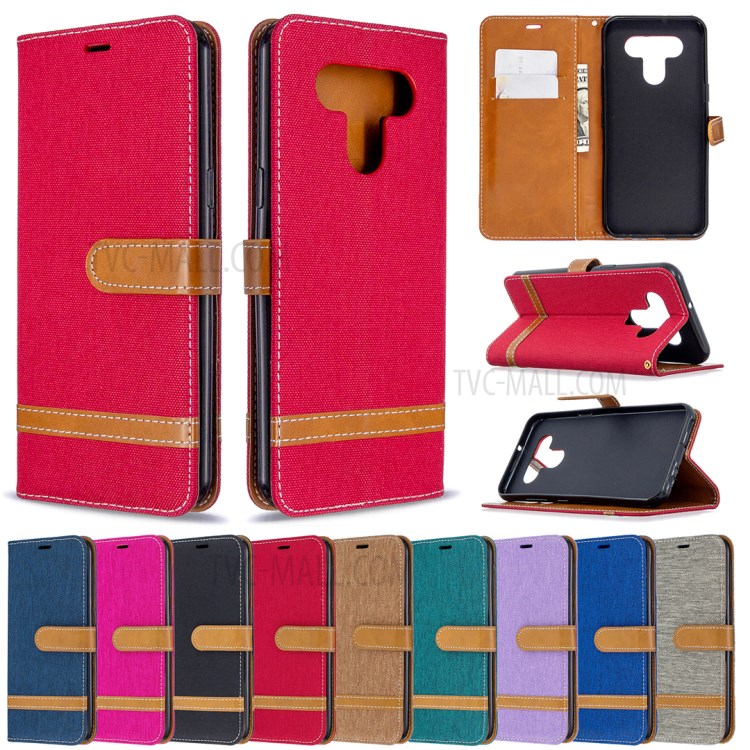 Color Splicing Jeans Cloth Skin Wallet Leather Phone Shell for LG K51 - Black-10