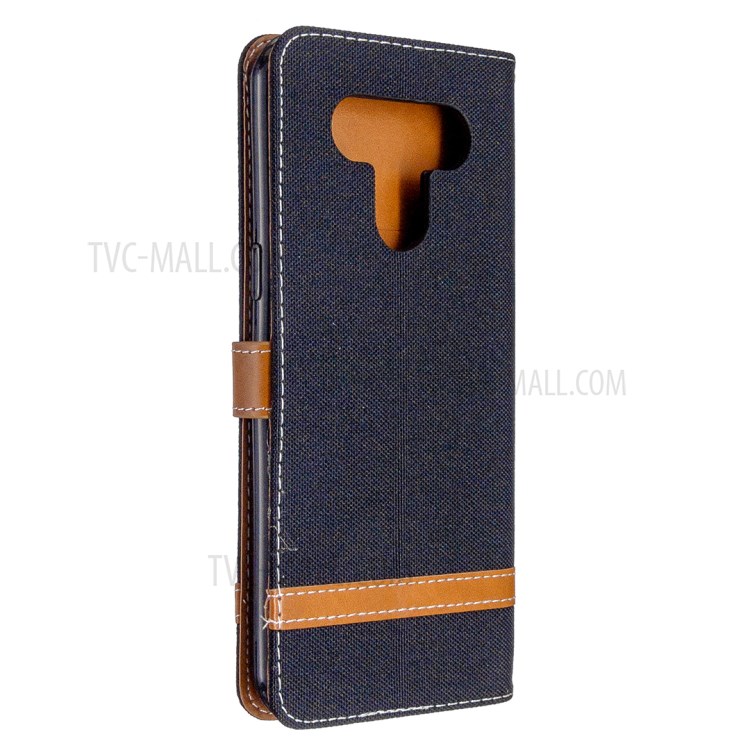 Color Splicing Jeans Cloth Skin Wallet Leather Phone Shell for LG K51 - Black-3