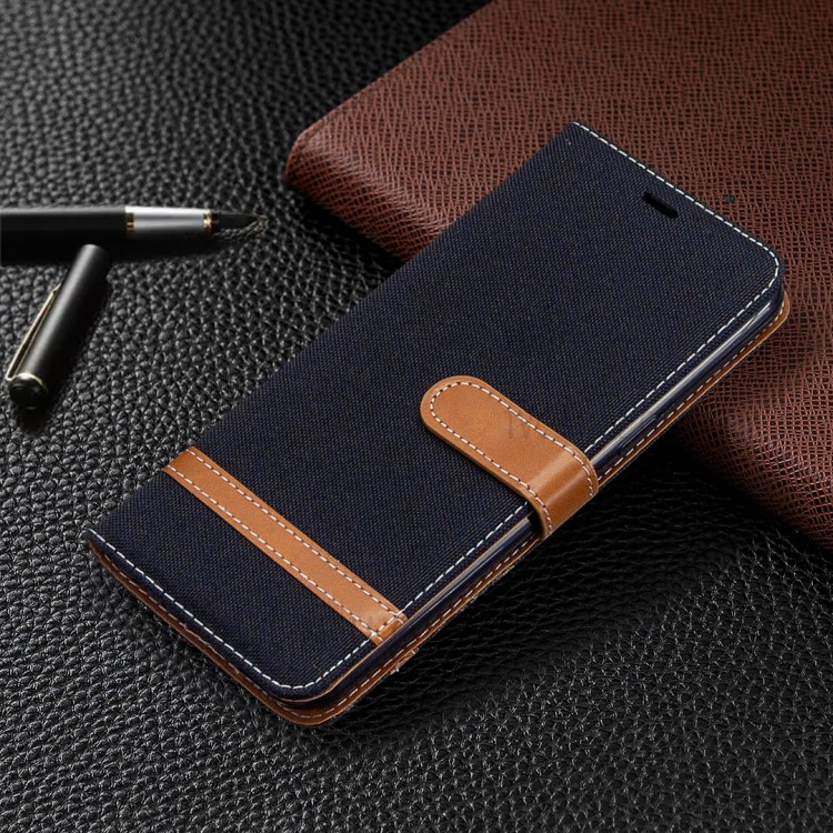 Color Splicing Jeans Cloth Skin Wallet Leather Phone Shell for LG K51 - Black-7