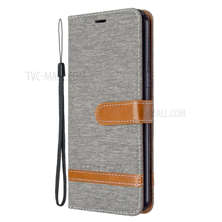 Color Splicing Jeans Cloth Skin Wallet Leather Phone Shell for LG K51 - Grey-2