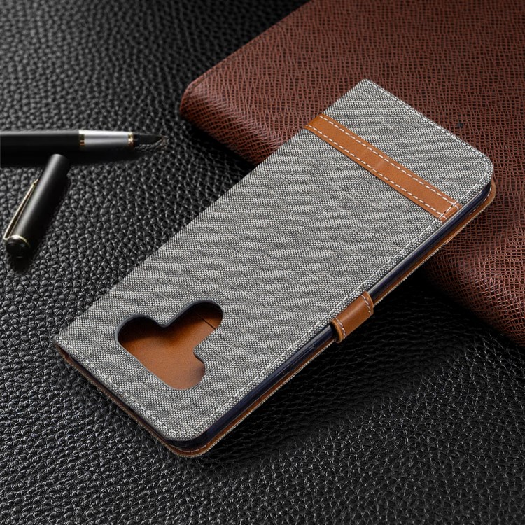 Color Splicing Jeans Cloth Skin Wallet Leather Phone Shell for LG K51 - Grey-8