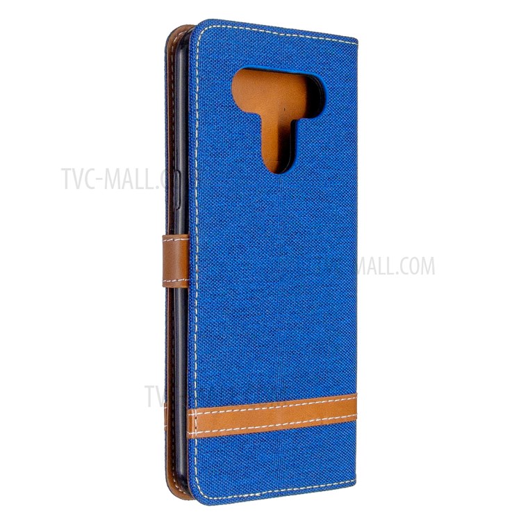 Color Splicing Jeans Cloth Skin Wallet Leather Phone Shell for LG K51 - Baby Blue-3