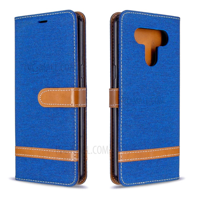 Color Splicing Jeans Cloth Skin Wallet Leather Phone Shell for LG K51 - Baby Blue-4