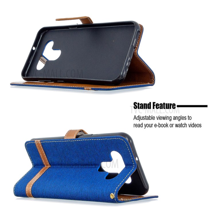 Color Splicing Jeans Cloth Skin Wallet Leather Phone Shell for LG K51 - Baby Blue-5