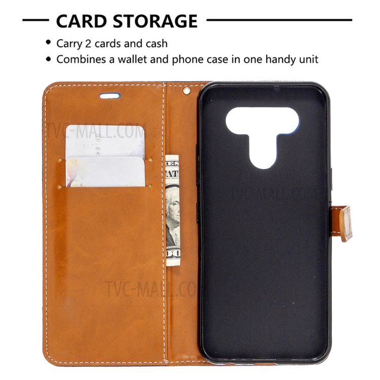 Color Splicing Jeans Cloth Skin Wallet Leather Phone Shell for LG K51 - Baby Blue-6