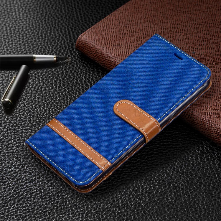 Color Splicing Jeans Cloth Skin Wallet Leather Phone Shell for LG K51 - Baby Blue-7