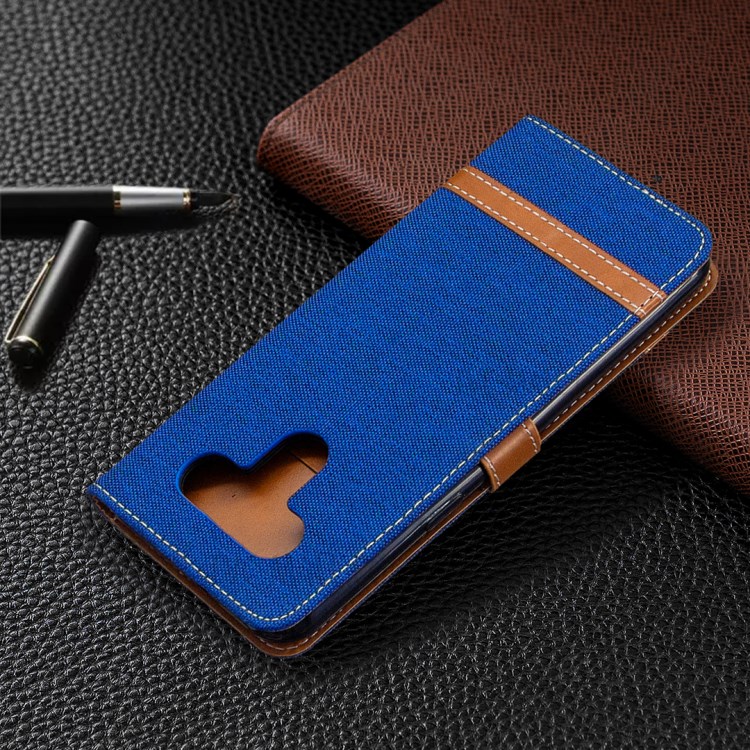 Color Splicing Jeans Cloth Skin Wallet Leather Phone Shell for LG K51 - Baby Blue-8