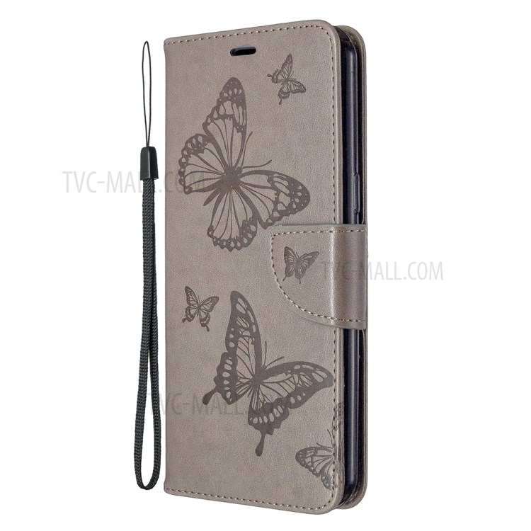 Imprint Butterflies Wallet Stand Flip Leather Phone Shell for LG K51 - Grey-2