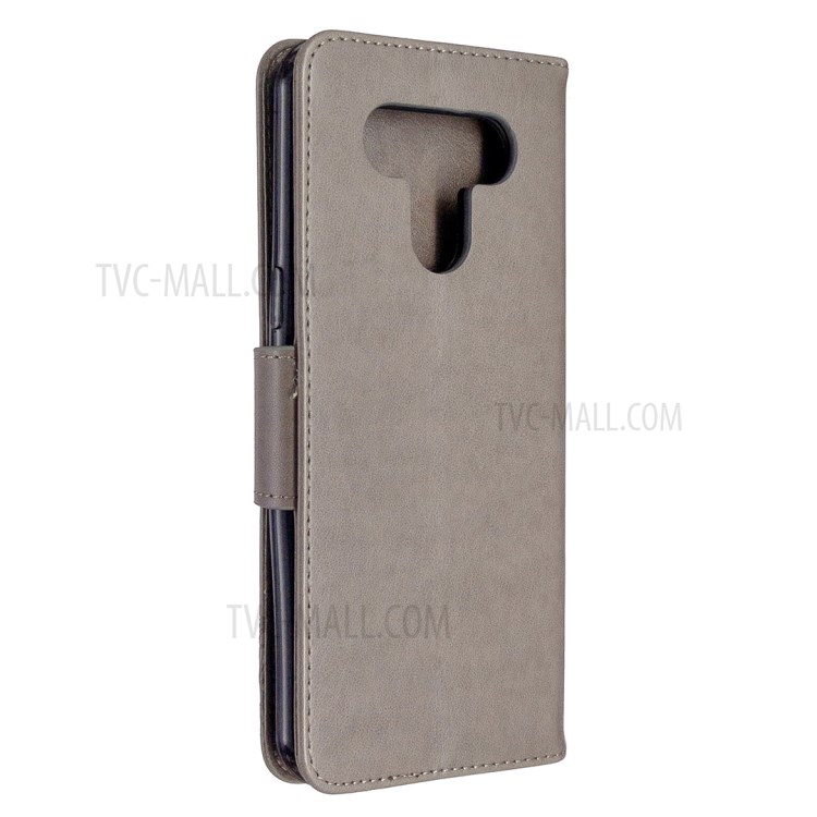 Escudo Do Telefone De Couro Marca Borboletas Estande Carteira Aleta Para LG K51 - Cinzento-3