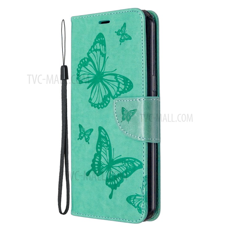 Imprint Butterflies Wallet Stand Flip Leather Phone Shell for LG K51 - Green-2