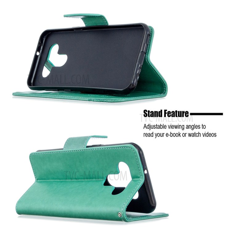 Imprint Butterflies Wallet Stand Flip Leather Phone Shell for LG K51 - Green-5