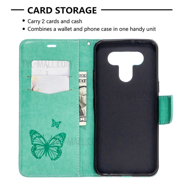 Imprint Butterflies Wallet Stand Flip Leather Phone Shell for LG K51 - Green-6