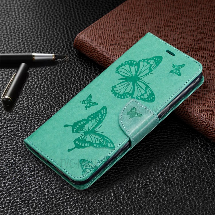 Imprint Butterflies Wallet Stand Flip Leather Phone Shell for LG K51 - Green-7