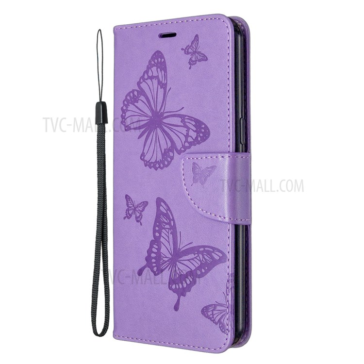 Imprint Butterflies Wallet Stand Flip Leather Phone Shell for LG K51 - Purple-2