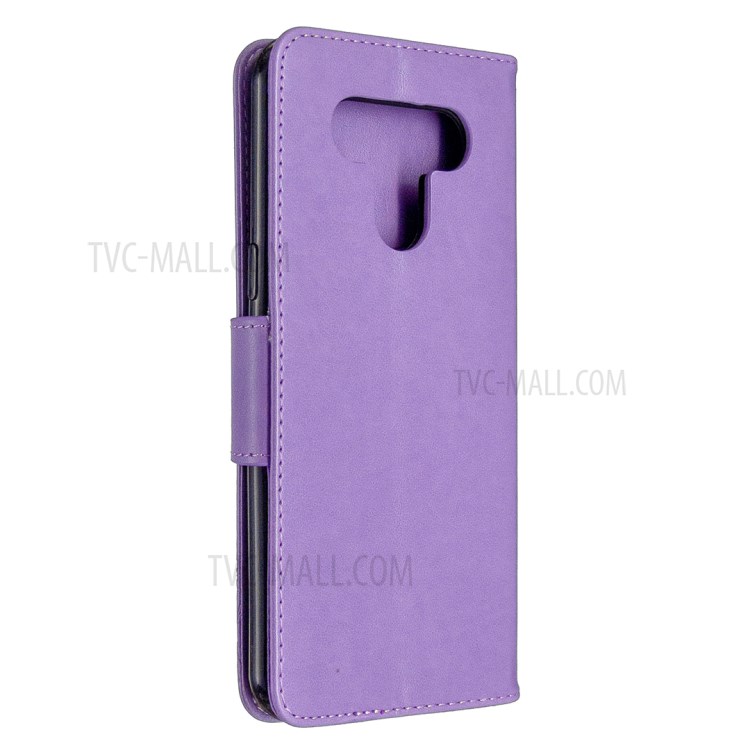 Imprint Butterflies Wallet Stand Flip Leather Phone Shell for LG K51 - Purple-3