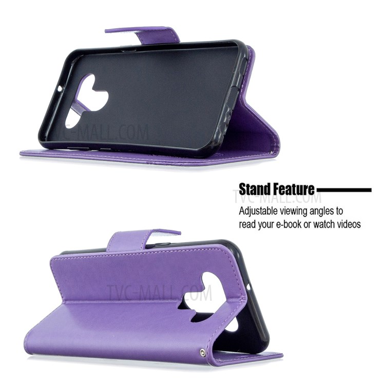 Imprint Butterflies Wallet Stand Flip Leather Phone Shell for LG K51 - Purple-5