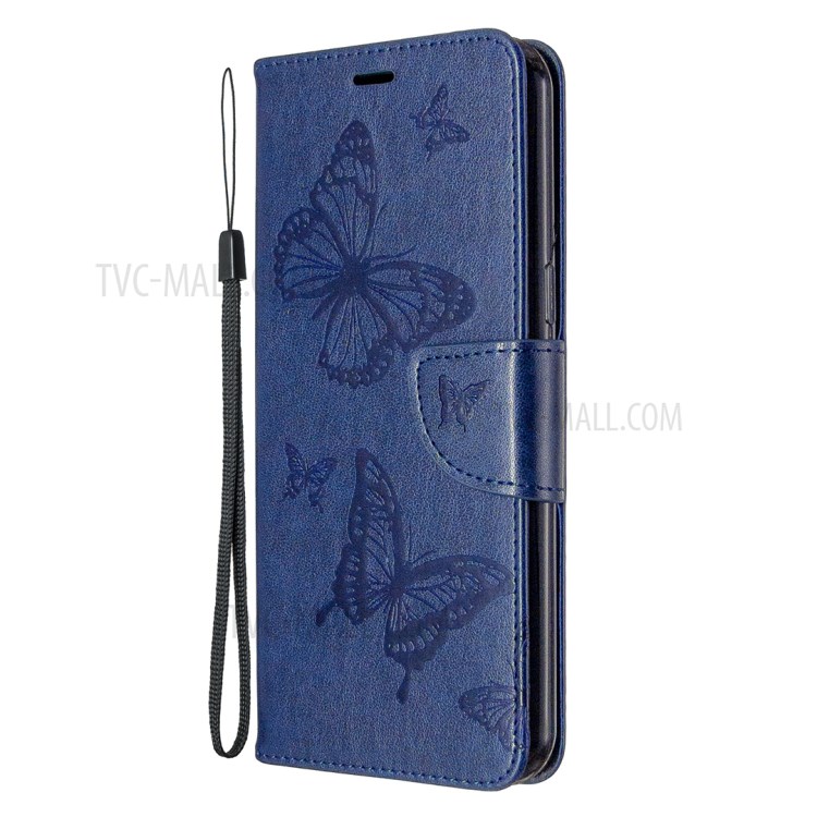 Imprint Butterflies Wallet Stand Flip Leather Phone Shell for LG K51 - Dark Blue-2