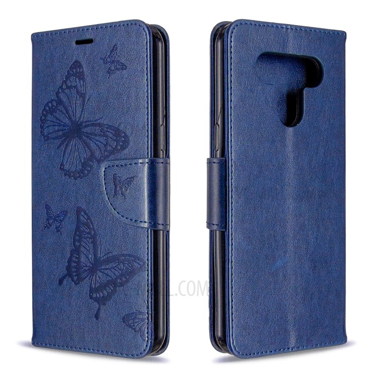 Imprint Butterflies Wallet Stand Flip Leather Phone Shell for LG K51 - Dark Blue-4
