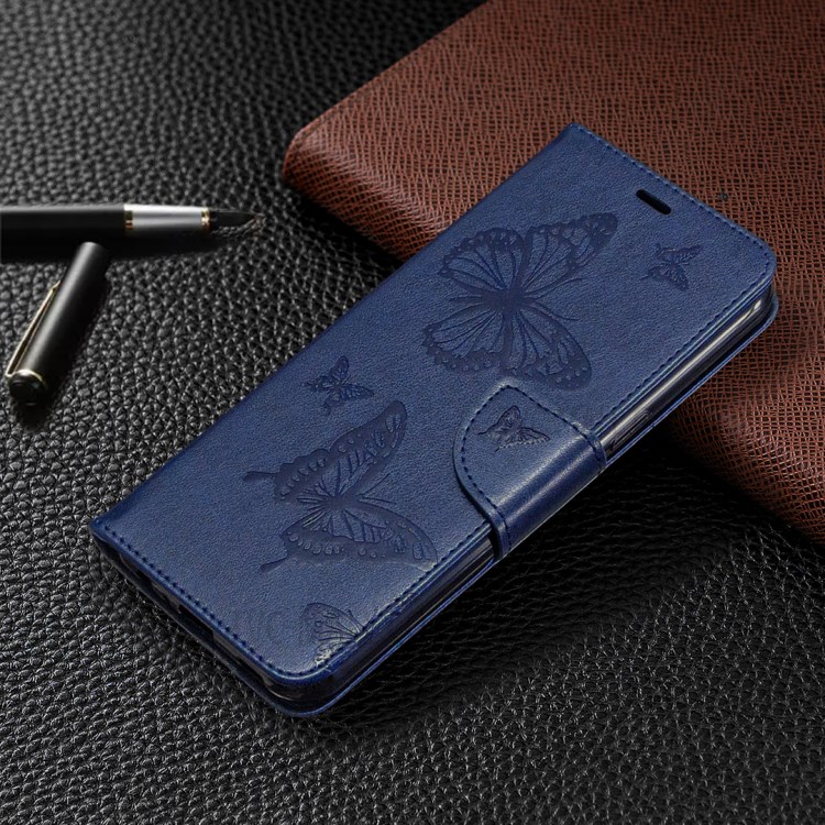 Imprint Butterflies Wallet Stand Flip Leather Phone Shell for LG K51 - Dark Blue-7