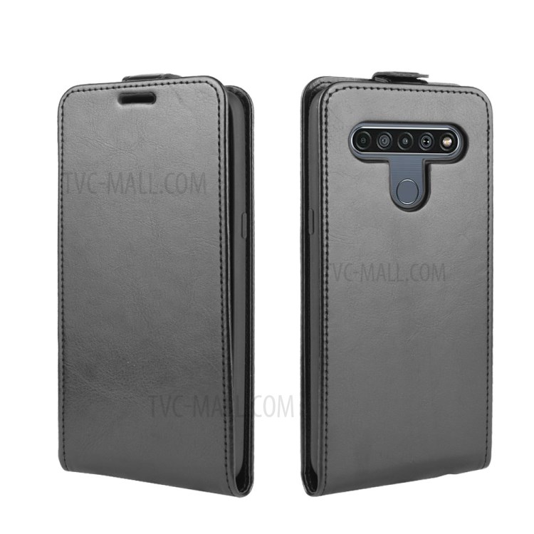 Crazy Horse Skin Stylish Vertical Leather Case for LG K61 - Black-1