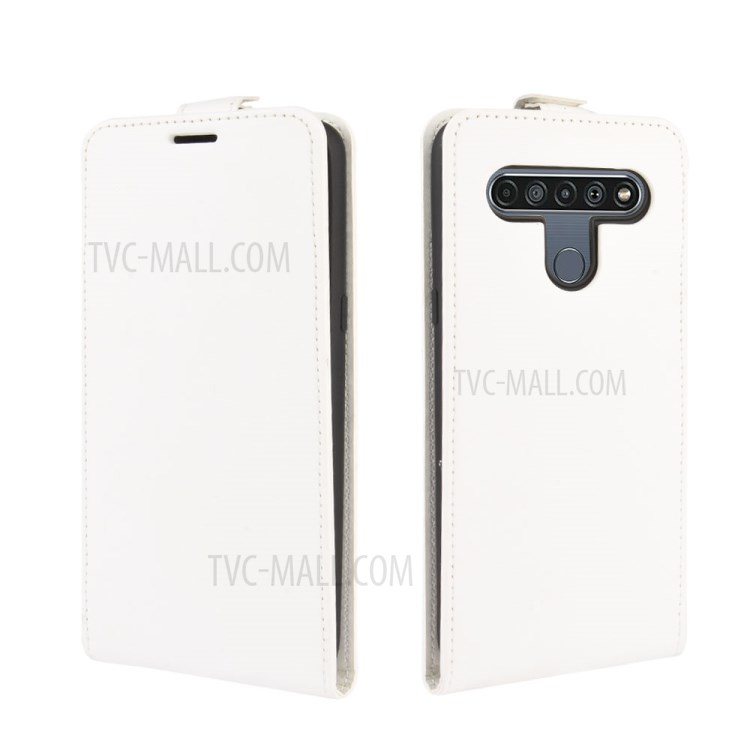 Crazy Horse Skin Stylish Vertical Leather Case for LG K61 - White-1