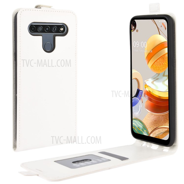 Crazy Horse Skin Stylish Vertical Leather Case for LG K61 - White-4
