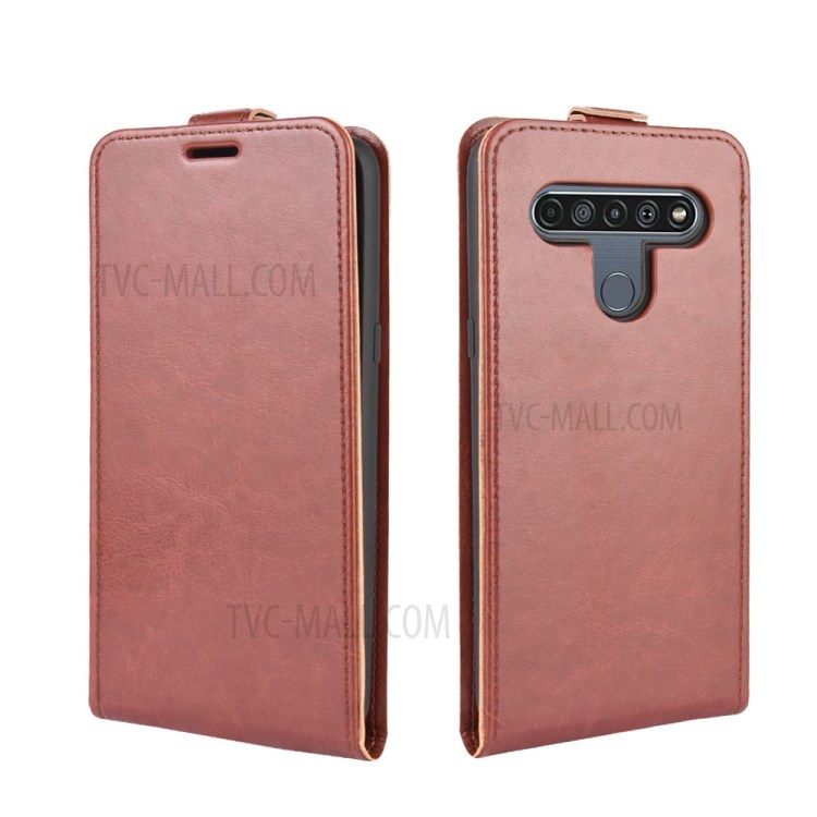 Crazy Horse Skin Stylish Vertical Leather Case for LG K61 - Brown-1
