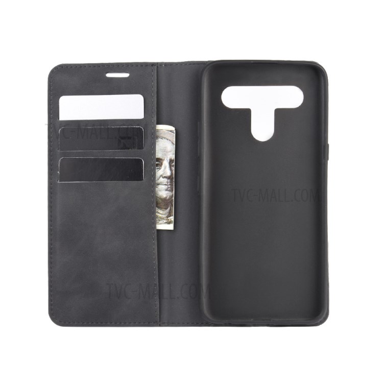 Silky Touch Skin Leather with Wallet Shell Phone Case for LG K61 - Black-2