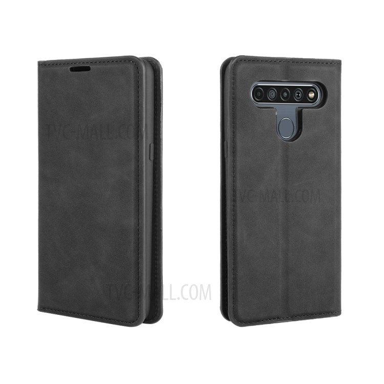 Silky Touch Skin Leather with Wallet Shell Phone Case for LG K61 - Black-5