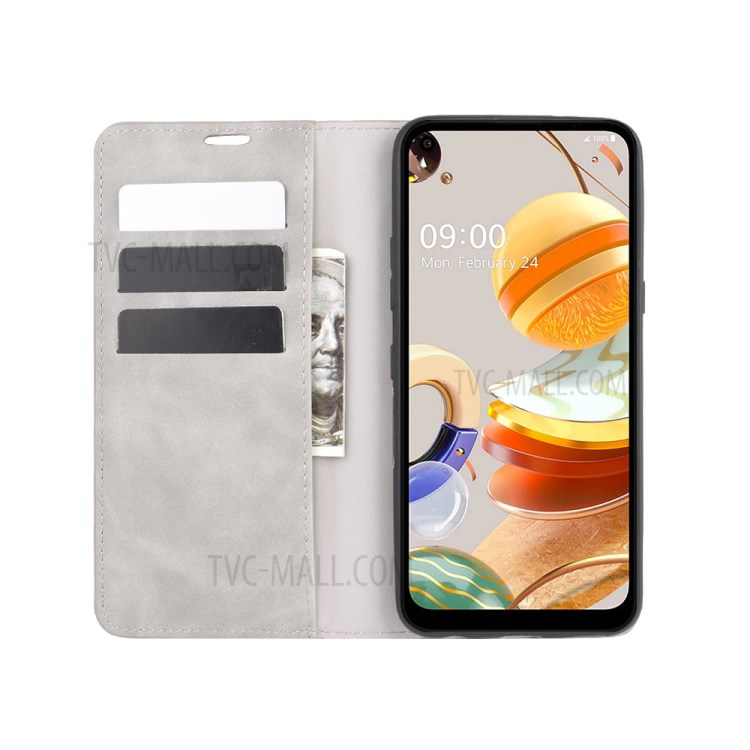 Silky Touch Skin Leather with Wallet Shell Phone Case for LG K61 - Grey-3