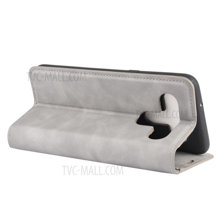 Silky Touch Skin Leather with Wallet Shell Phone Case for LG K61 - Grey-4