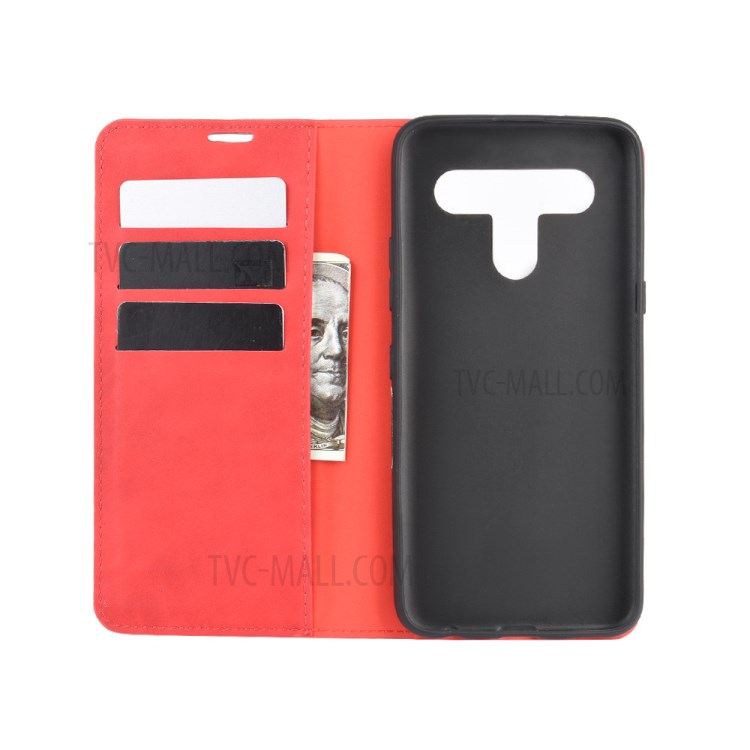 Silky Touch Skin Leather with Wallet Shell Phone Case for LG K61 - Red-2