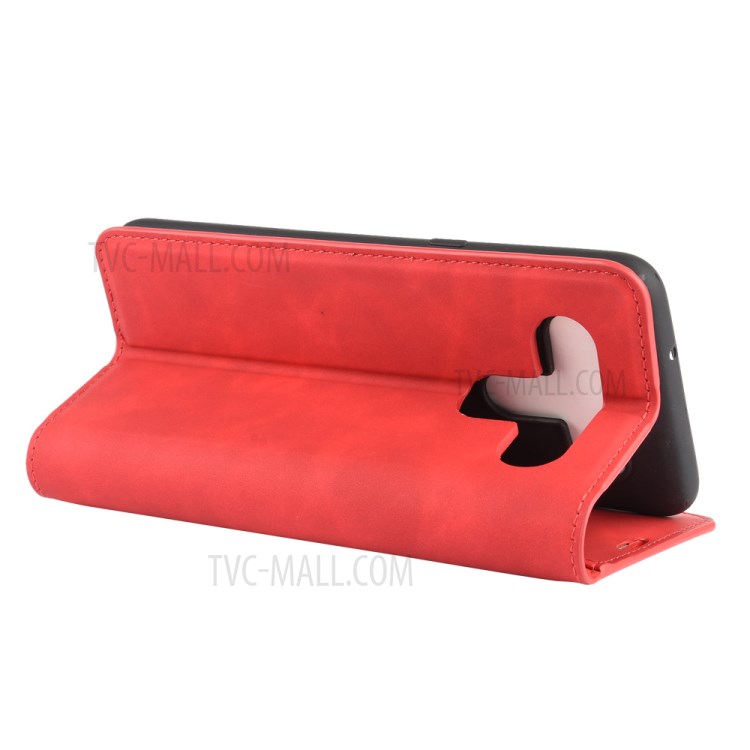 Silky Touch Skin Leather with Wallet Shell Phone Case for LG K61 - Red-4
