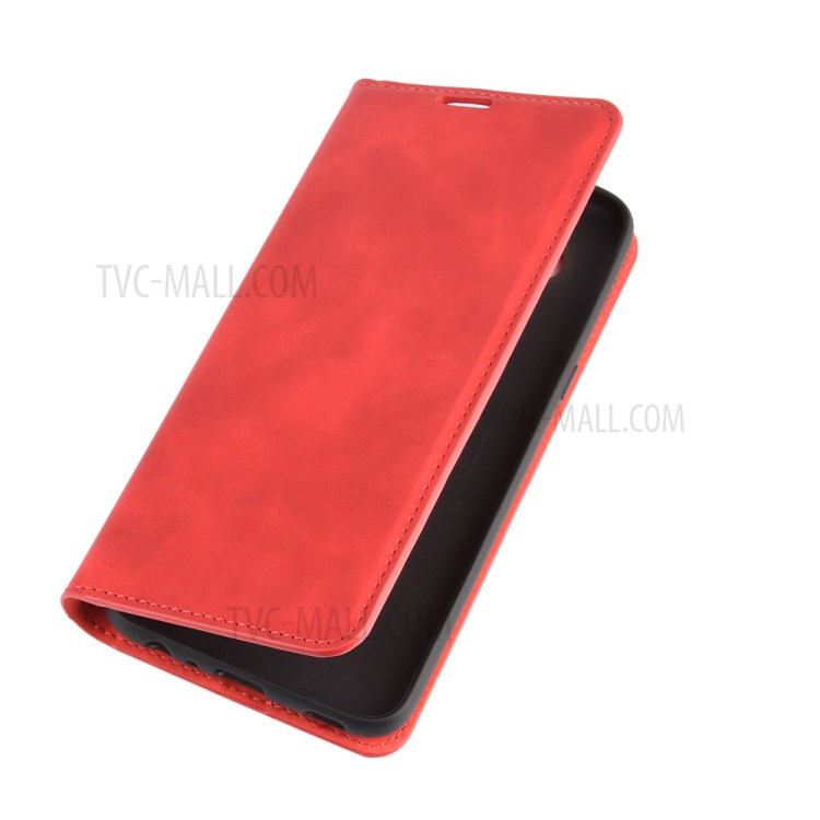 Silky Touch Skin Leather with Wallet Shell Phone Case for LG K61 - Red-7