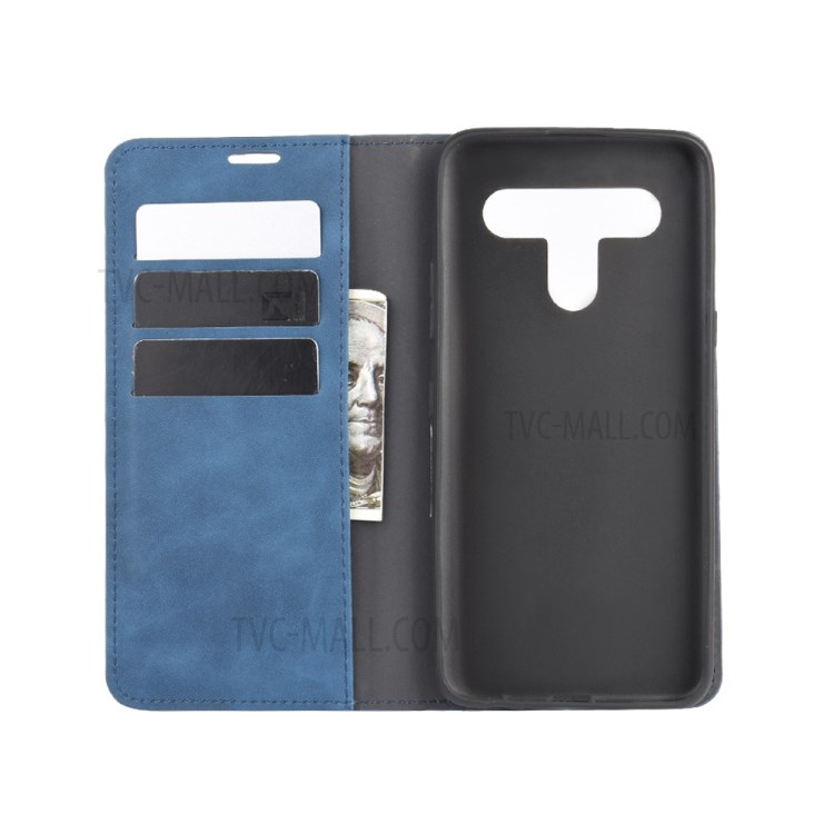 Silky Touch Skin Leather with Wallet Shell Phone Case for LG K61 - Blue-2