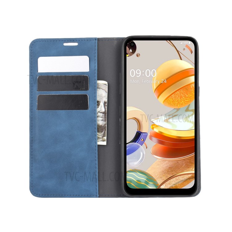 Silky Touch Skin Leather with Wallet Shell Phone Case for LG K61 - Blue-3