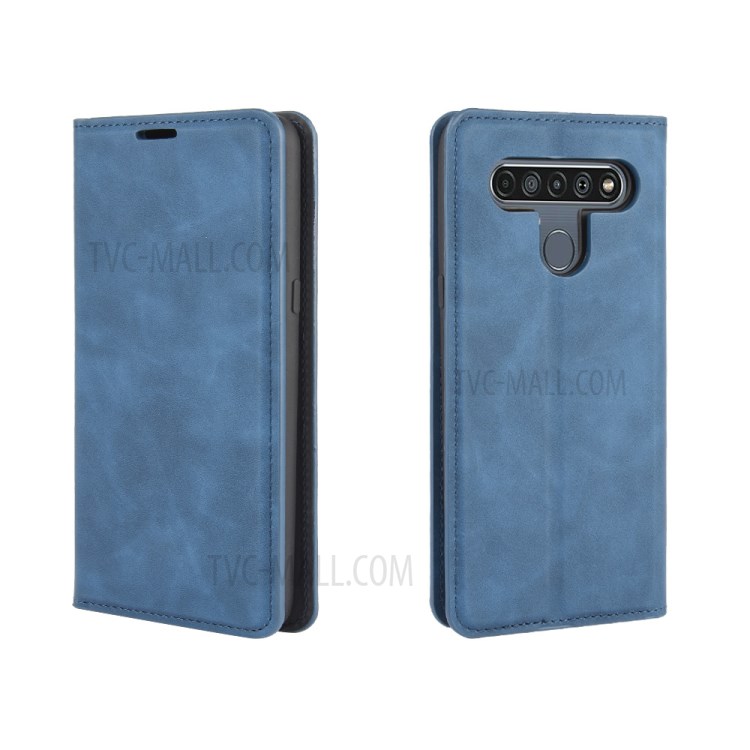 Silky Touch Skin Leather with Wallet Shell Phone Case for LG K61 - Blue-5