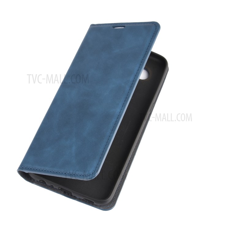 Silky Touch Skin Leather with Wallet Shell Phone Case for LG K61 - Blue-7