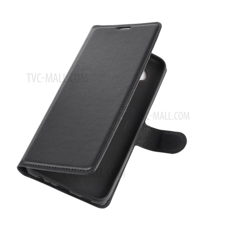 Litchi Skin Leather with Stand Unique Case for LG K61 - Black-2