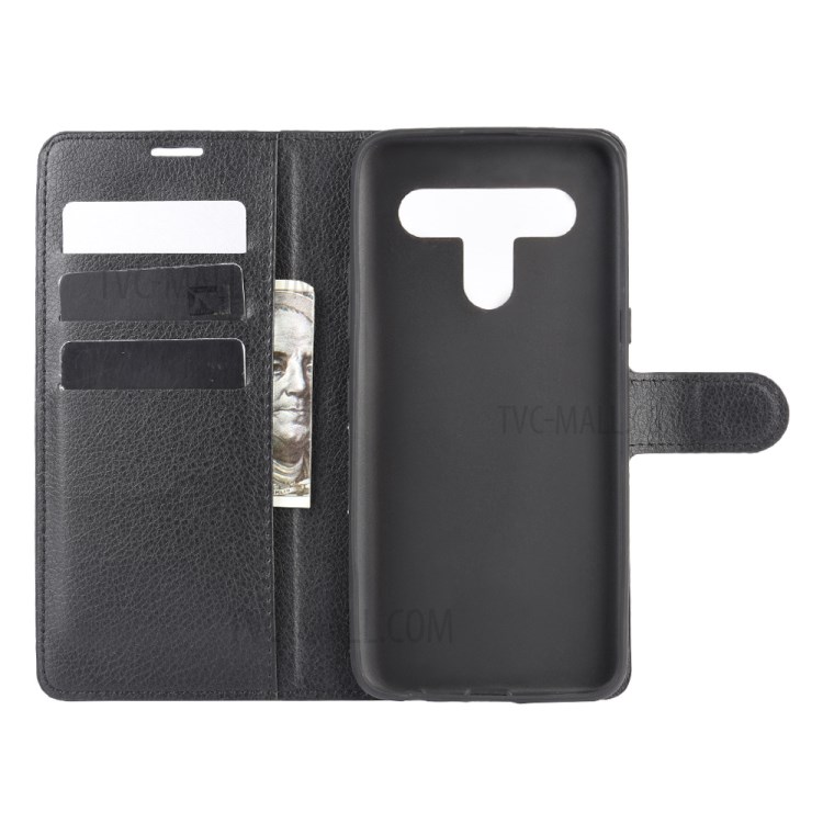 Litchi Skin Leather with Stand Unique Case for LG K61 - Black-3