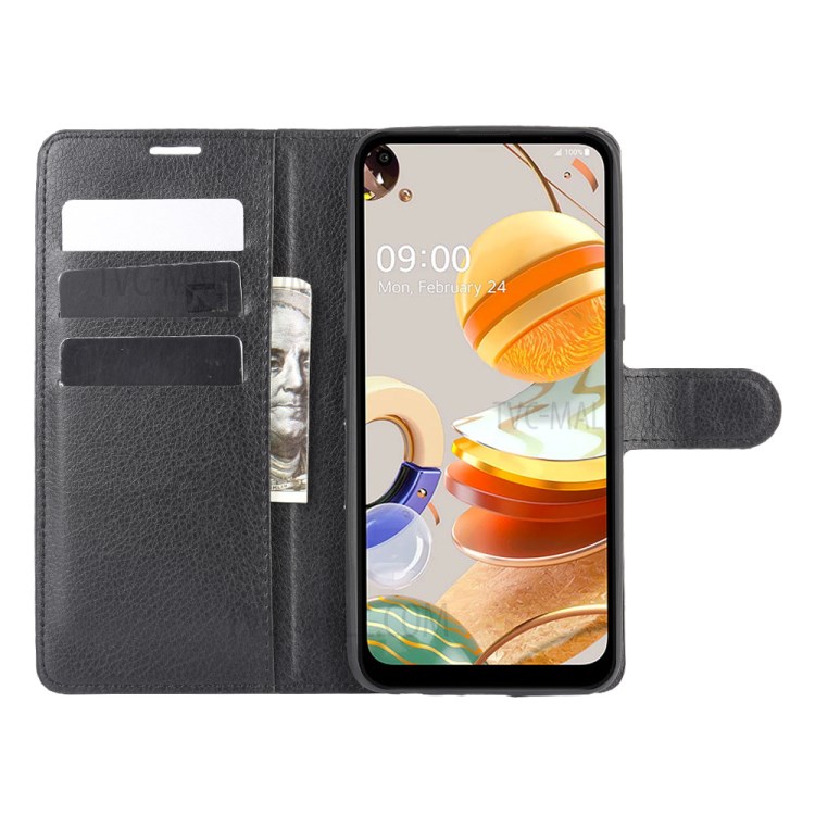 Litchi Skin Leather with Stand Unique Case for LG K61 - Black-4
