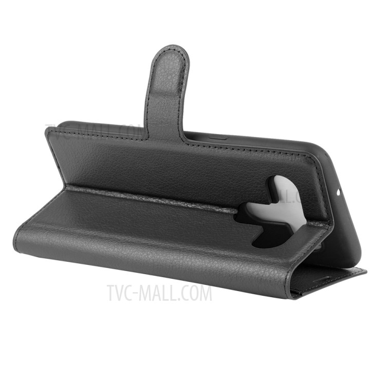 Litchi Skin Leather with Stand Unique Case for LG K61 - Black-5