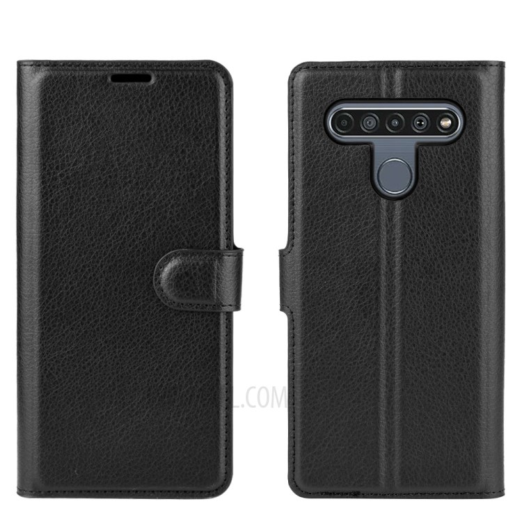 Litchi Skin Leather with Stand Unique Case for LG K61 - Black-6