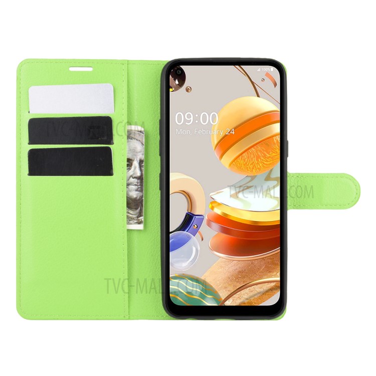 Litchi Skin Leather with Stand Unique Case for LG K61 - Green-4