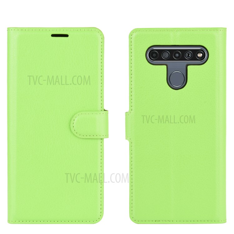 Litchi Skin Leather with Stand Unique Case for LG K61 - Green-6